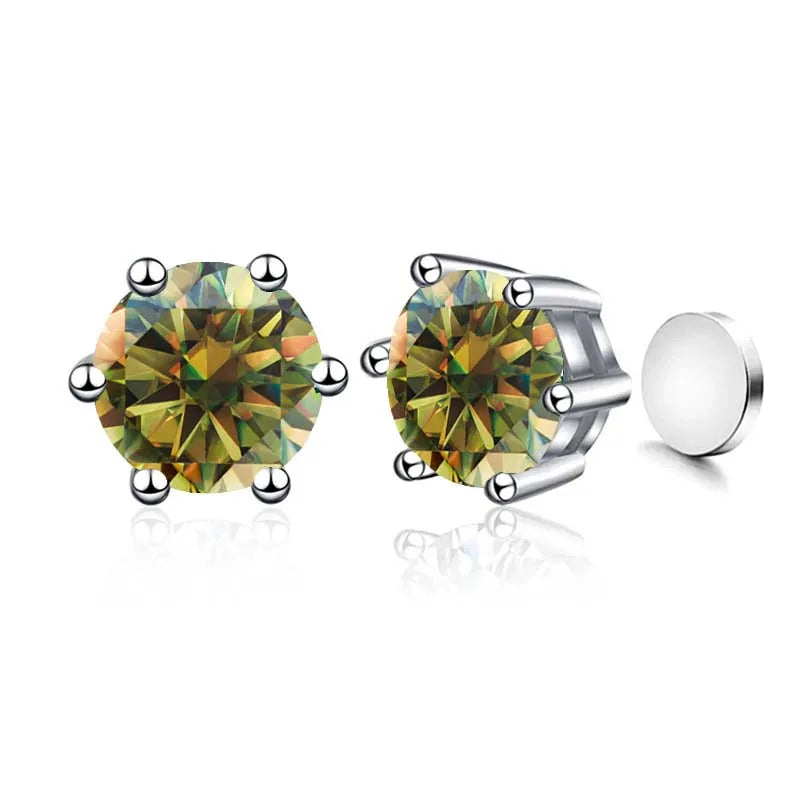Colored Magnetic Moissanite Earrings in 925 Sterling Silver