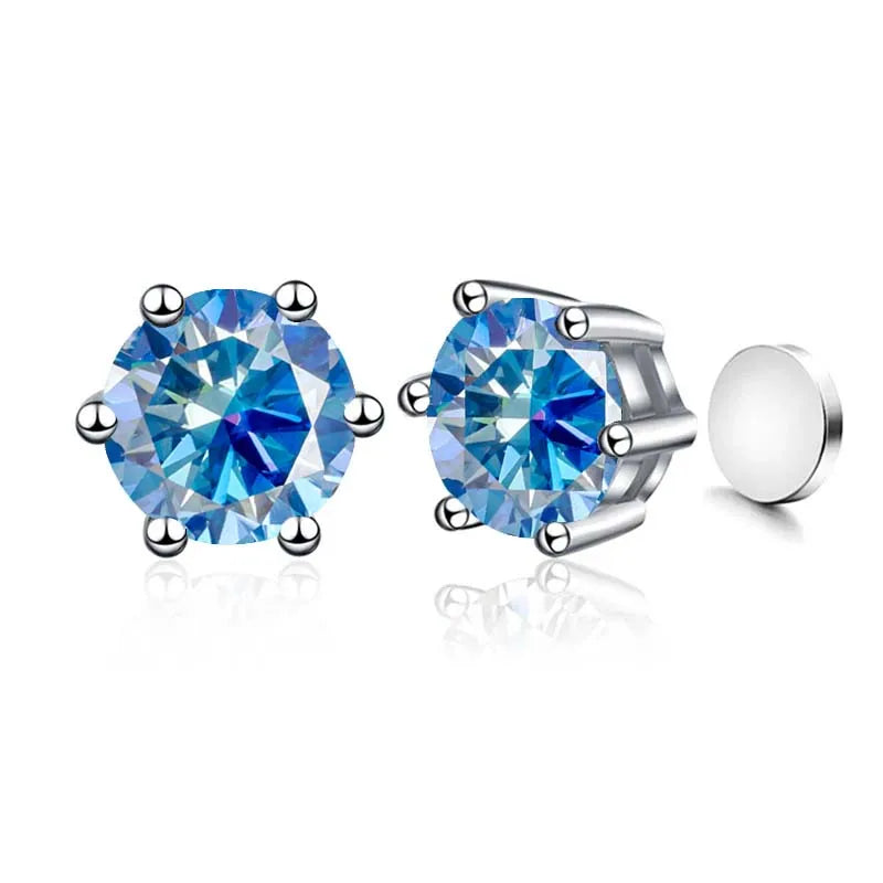 Colored Magnetic Moissanite Earrings in 925 Sterling Silver