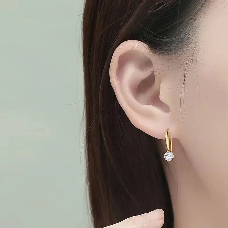 Round Moissanite Long-Hook Drop Earrings in Sterling Silver