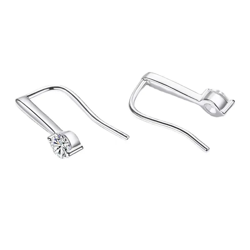 Round Moissanite Long-Hook Drop Earrings in Sterling Silver