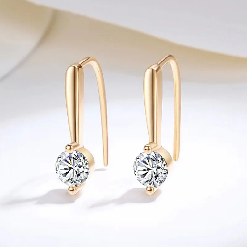 Round Moissanite Long-Hook Drop Earrings in Sterling Silver