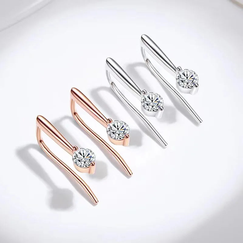 Round Moissanite Long-Hook Drop Earrings in Sterling Silver