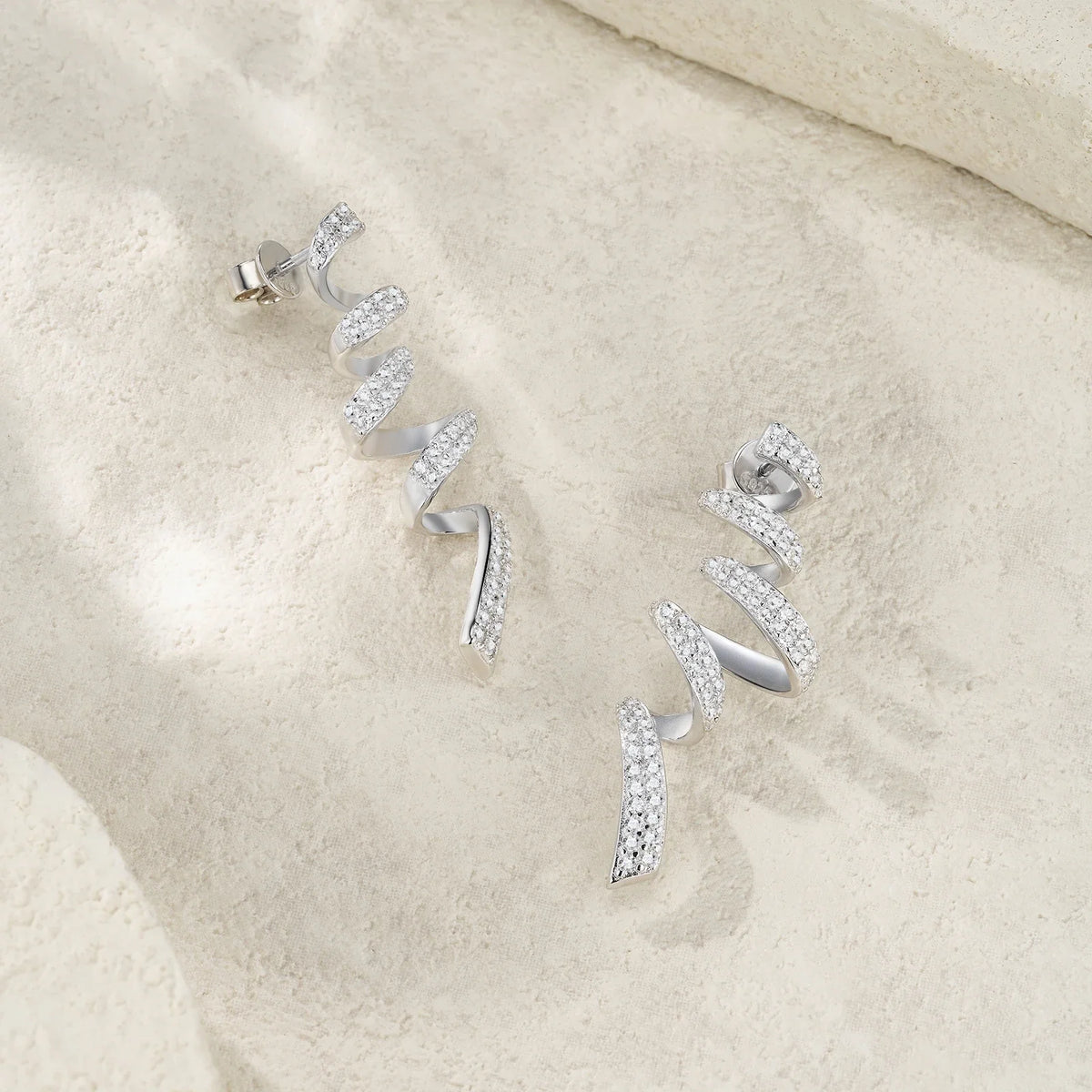 Twisted Spiral Moissanite Drop Earrings in Sterling Silver
