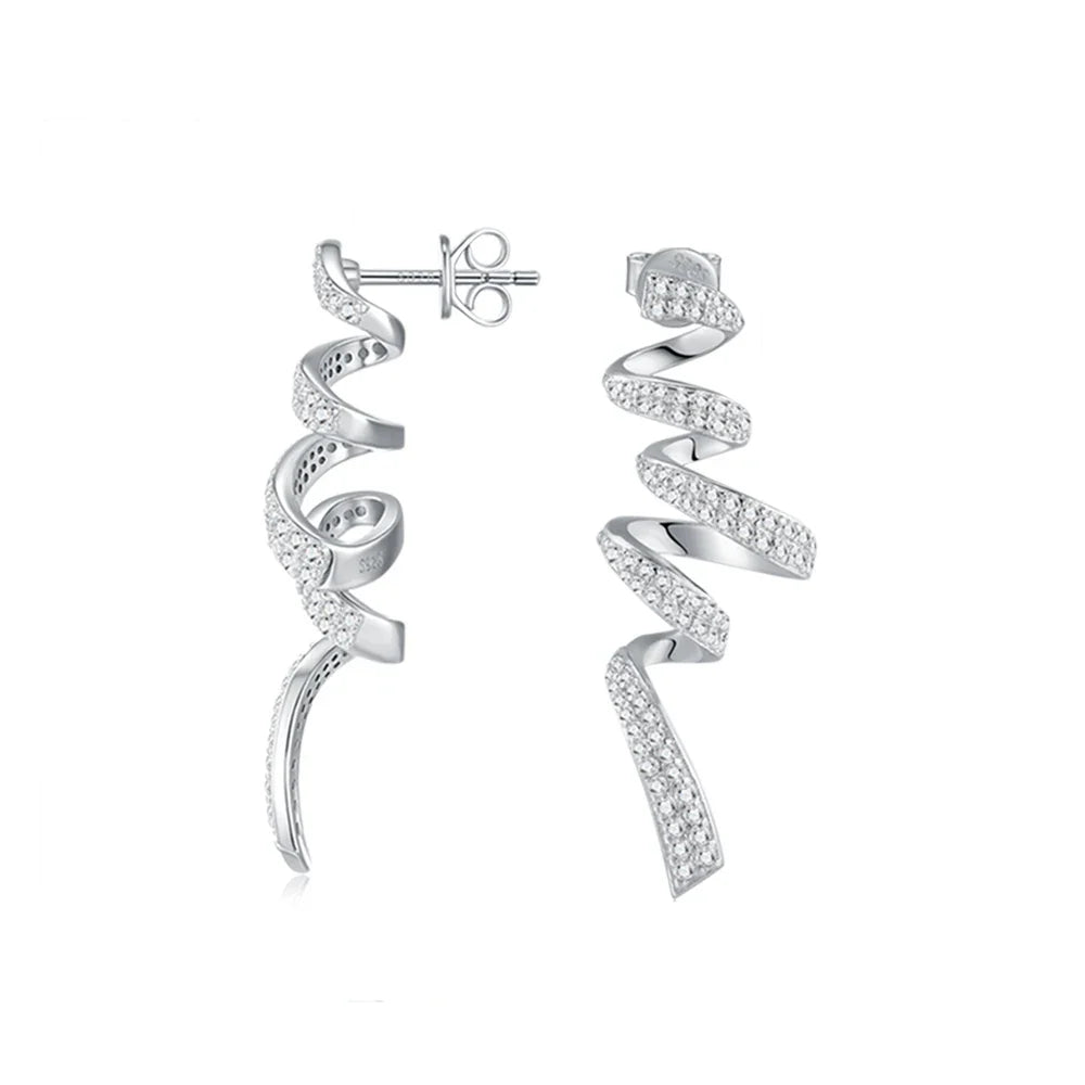 Twisted Spiral Moissanite Drop Earrings in Sterling Silver