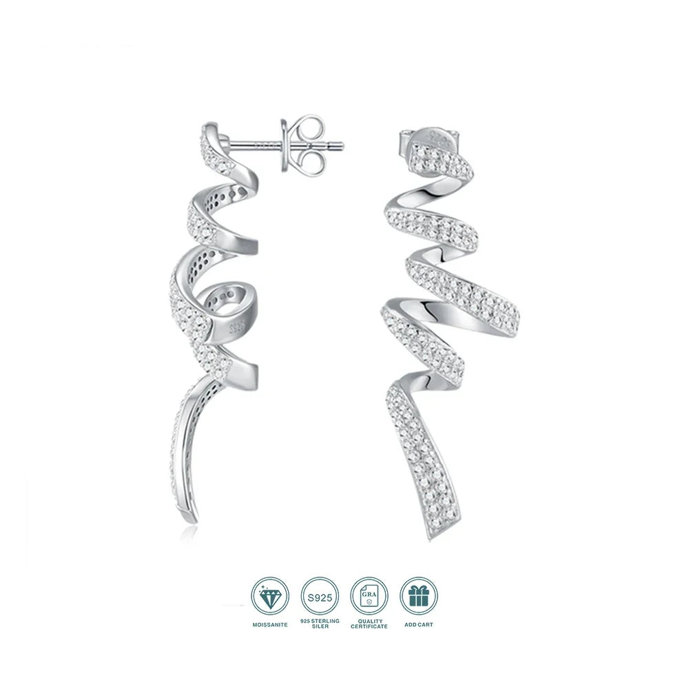 Twisted Spiral Moissanite Drop Earrings in Sterling Silver