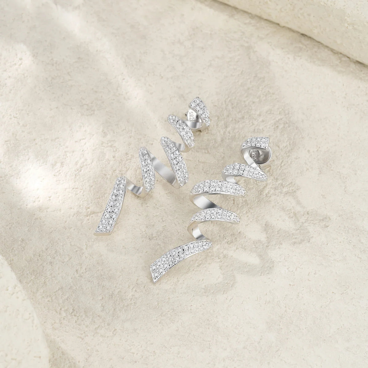 Twisted Spiral Moissanite Drop Earrings in Sterling Silver