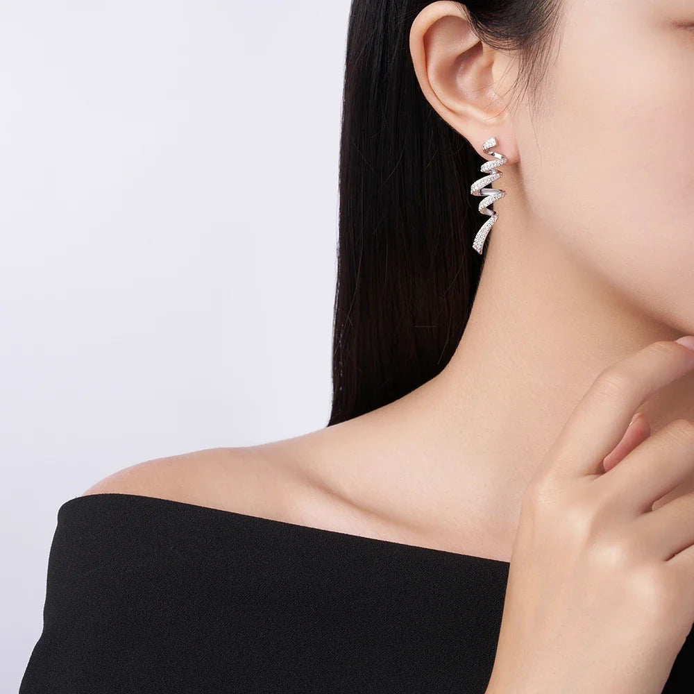 Twisted Spiral Moissanite Drop Earrings in Sterling Silver