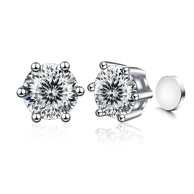 Colored Magnetic Moissanite Earrings in 925 Sterling Silver