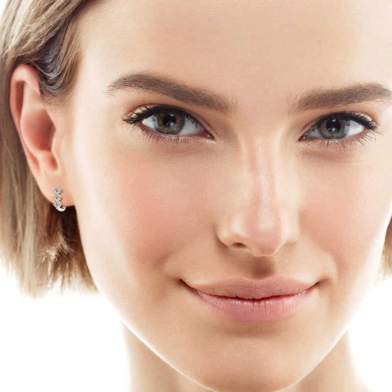 Three-Stone Moissanite Leverback Hoop Earrings in Sterling Silver