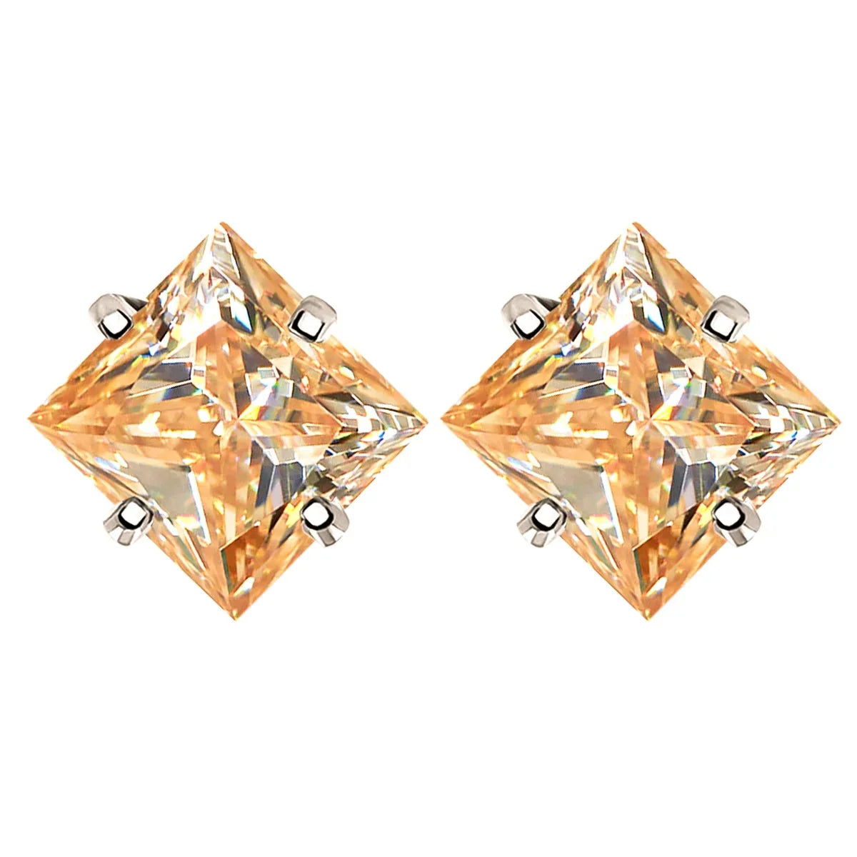 Colorful Princess-Cut Moissanite Stud Earrings in Sterling Silver