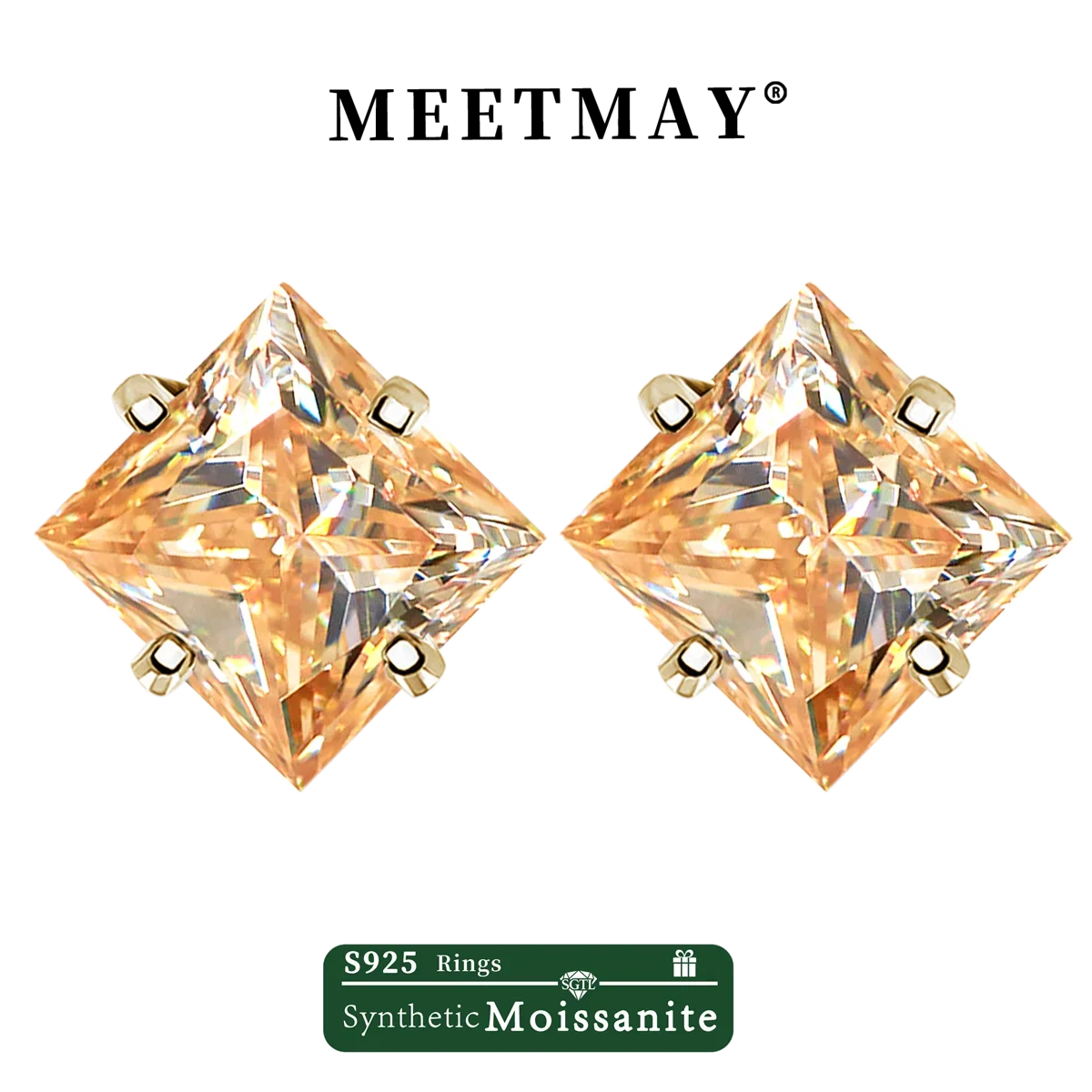 Colorful Princess-Cut Moissanite Stud Earrings in Sterling Silver