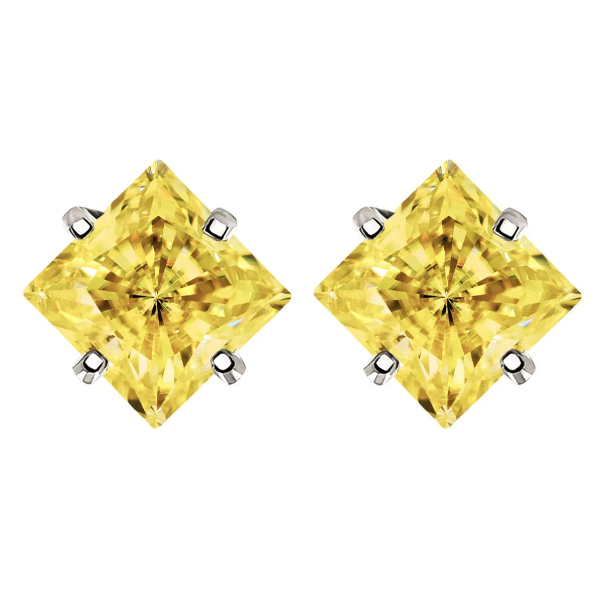 Colorful Princess-Cut Moissanite Stud Earrings in Sterling Silver