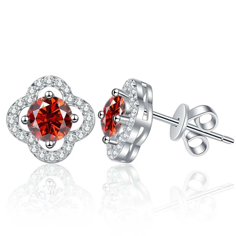 Colored Clover Halo Moissanite Stud Earrings in Sterling Silver