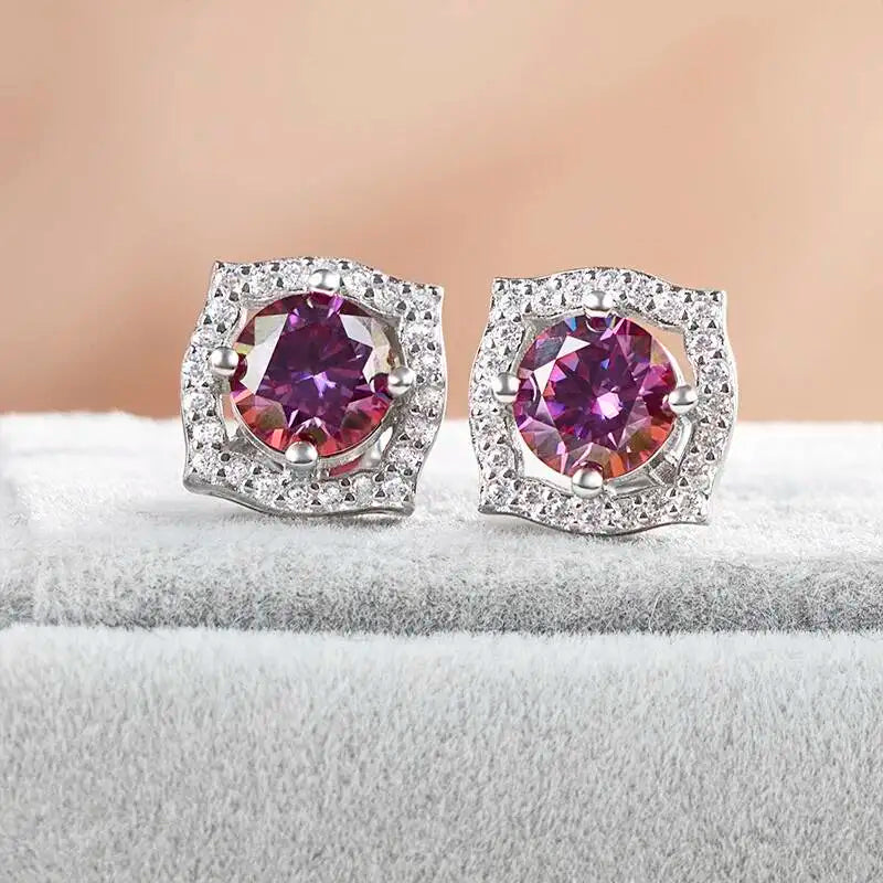 1 ct Moissanite Cushion Halo Stud Earrings in Sterling Silver