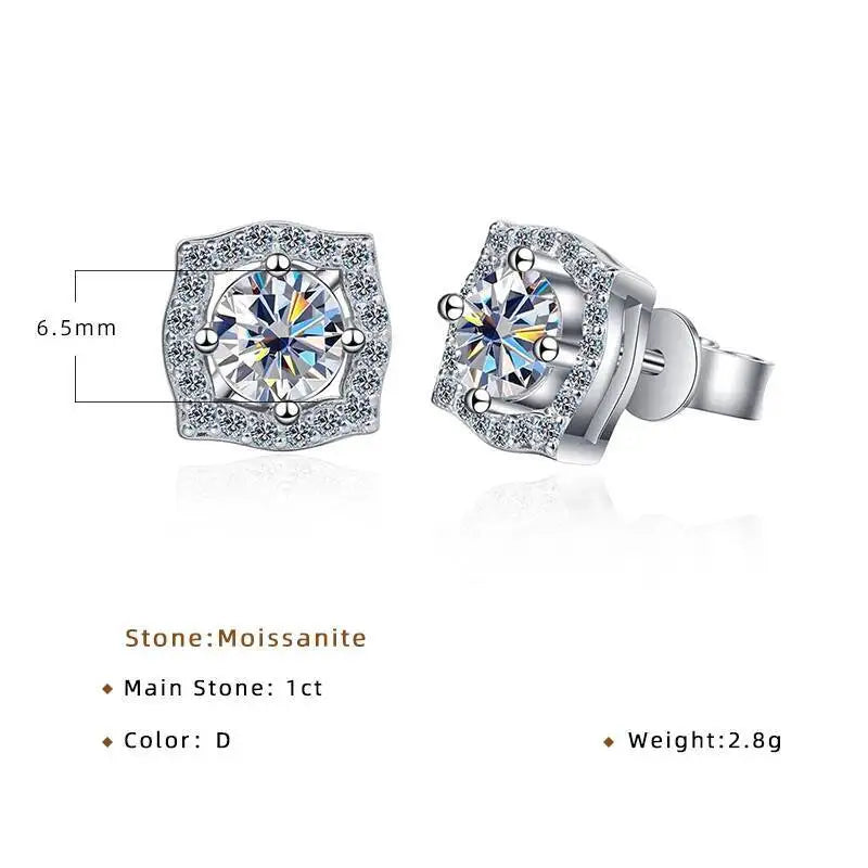 1 ct Moissanite Cushion Halo Stud Earrings in Sterling Silver