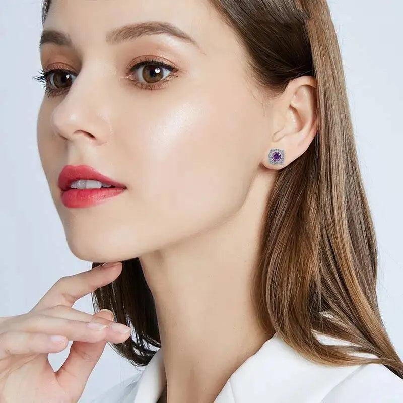 1 ct Moissanite Cushion Halo Stud Earrings in Sterling Silver