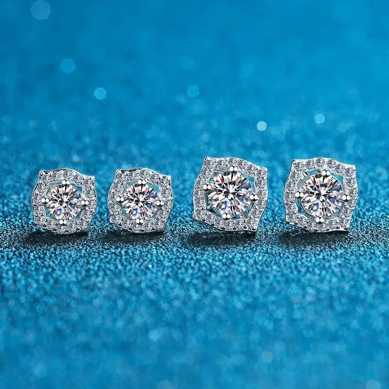 1 ct Moissanite Cushion Halo Stud Earrings in Sterling Silver
