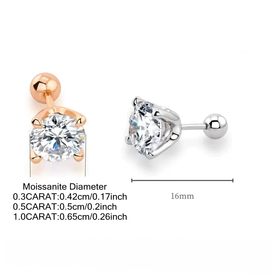 Four-Prong Moissanite Stud Earrings with Screw Ball Backs