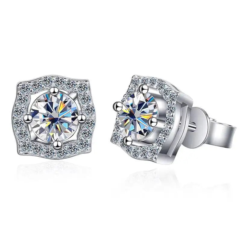 1 ct Moissanite Cushion Halo Stud Earrings in Sterling Silver