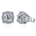 1 ct Moissanite Cushion Halo Stud Earrings in Sterling Silver