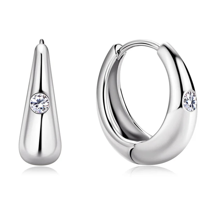 Teardrop Moissanite Accent Hoop Earrings in Sterling Silver