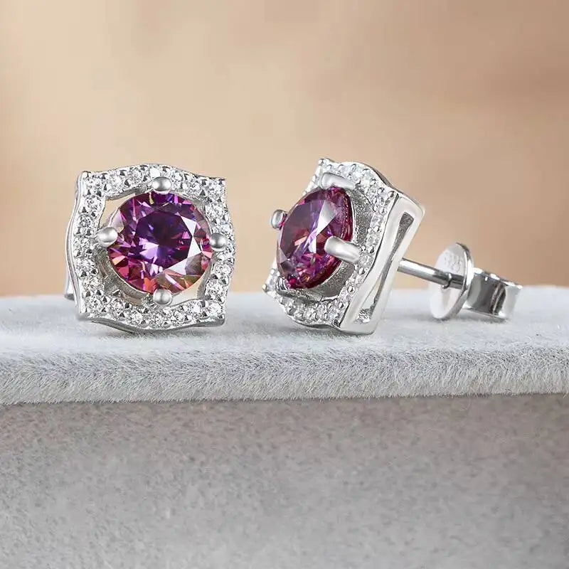 1 ct Moissanite Cushion Halo Stud Earrings in Sterling Silver