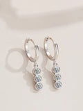Three-Stone Moissanite Hoop Drop Earrings in Sterling Silver