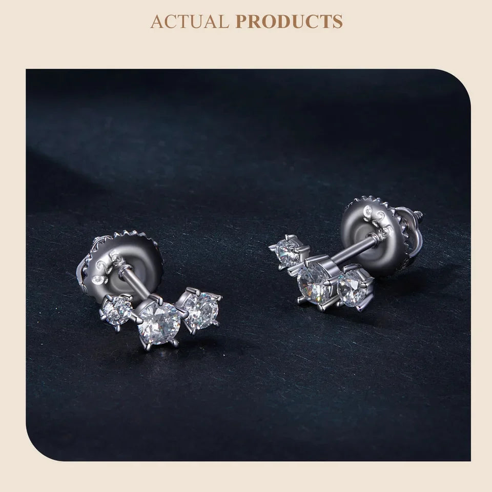 Three-Star Moissanite Screw-Back Stud Earrings