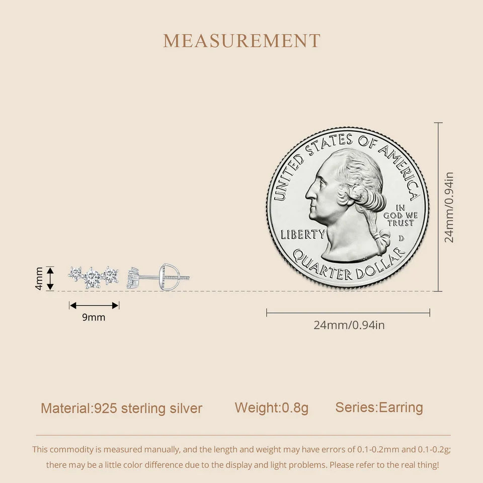 Three-Star Moissanite Screw-Back Stud Earrings