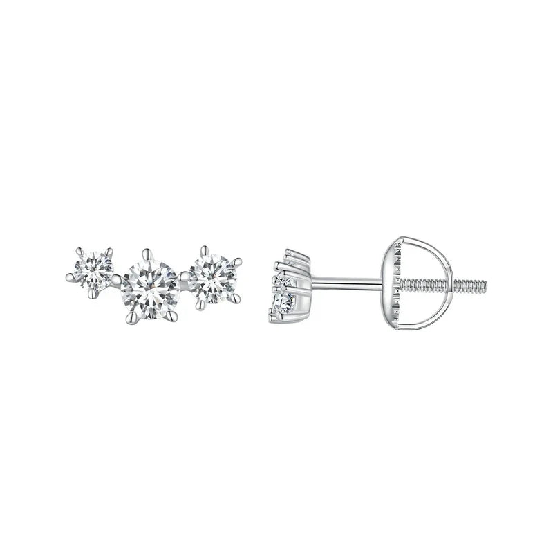 Three-Star Moissanite Screw-Back Stud Earrings