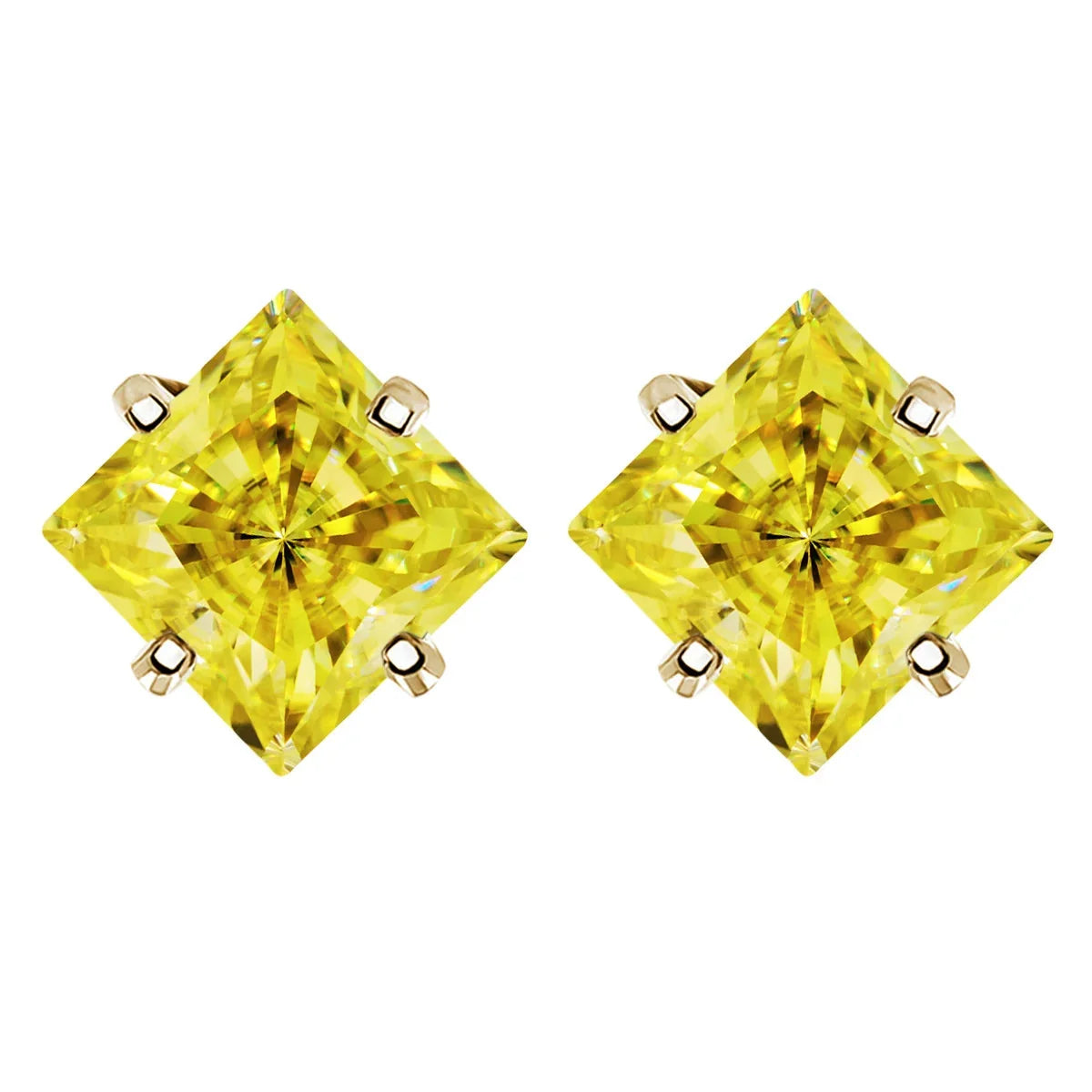 Colorful Princess-Cut Moissanite Stud Earrings in Sterling Silver