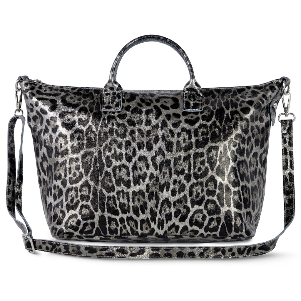 Italian Genuine Leopard-Print Metallic Suede Top-Handle Bag | Rimini