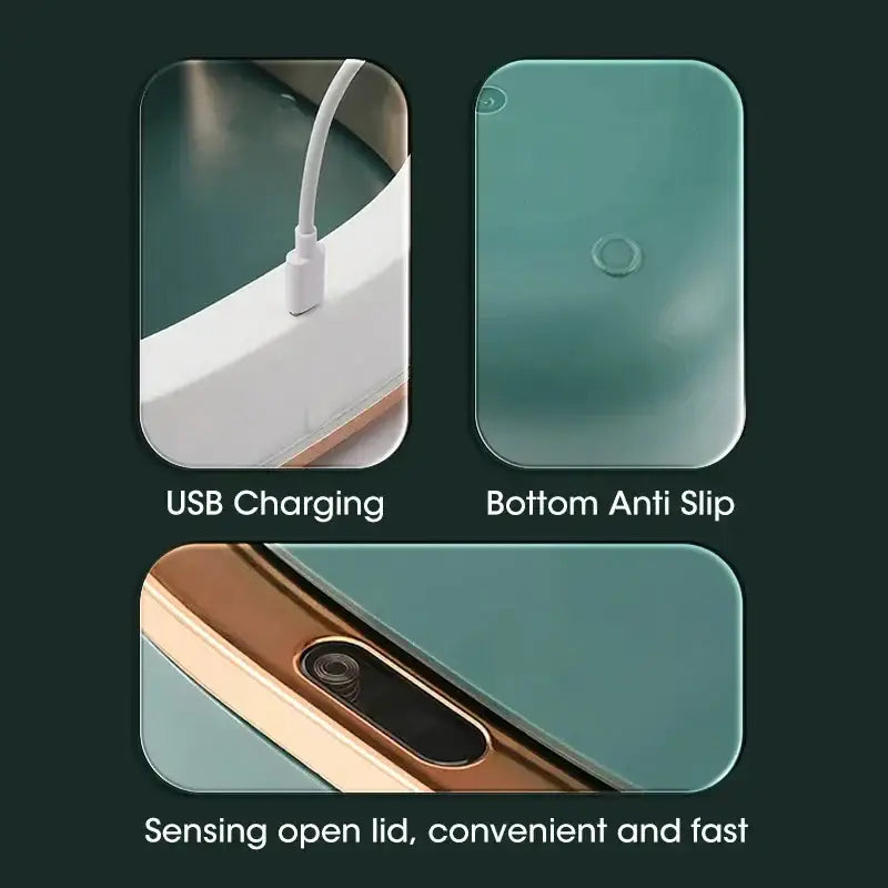 Teal & gold smart sensor luxury trash can kitchen dual compartment