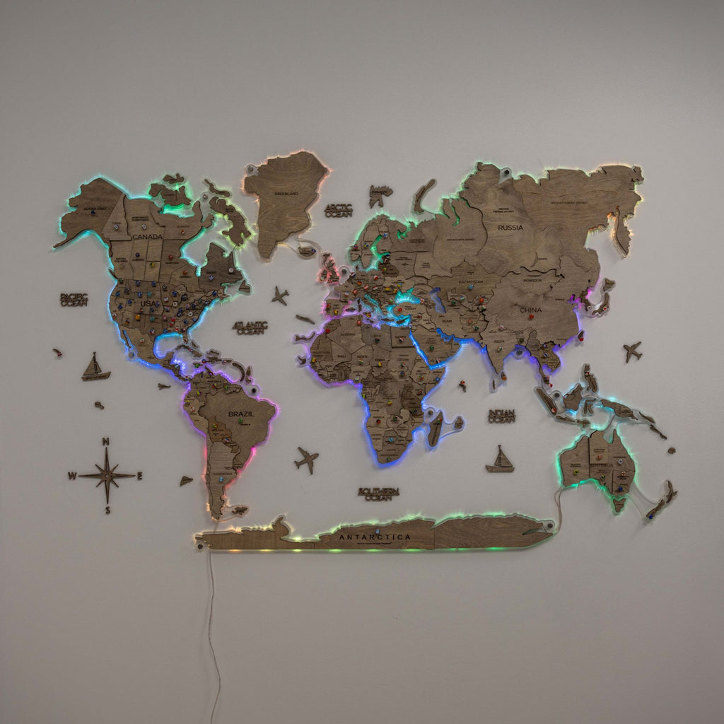 3D LED Wooden World Map 2.0 Terra