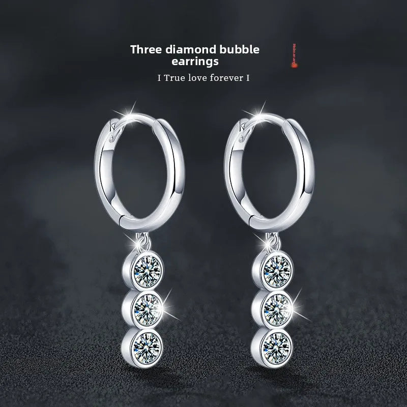 Moissanite Leaf, Star & Bezel Drop Earrings in Sterling Silver