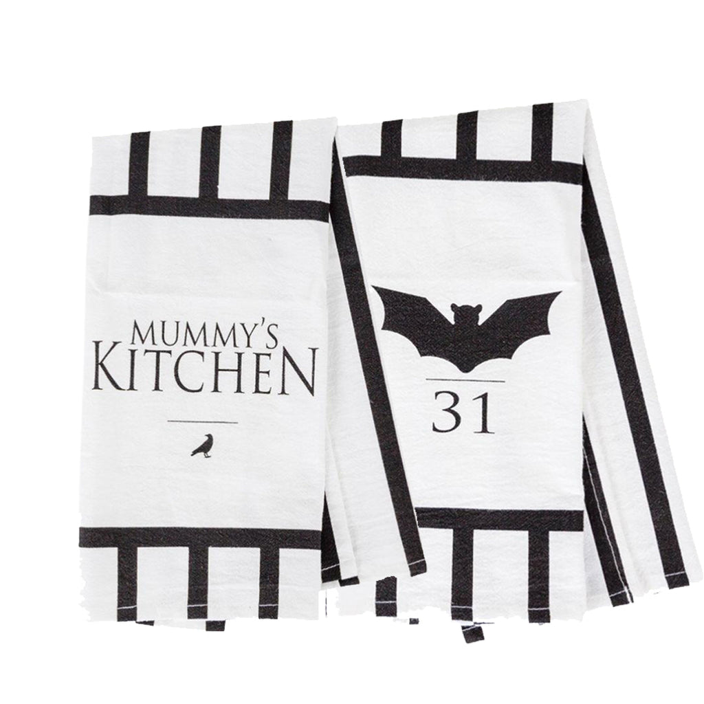 Halloween Tea Towel Bat 31 Vs Mummy Black White Cotton Dish Towel Kitchen Hand Towel Decor