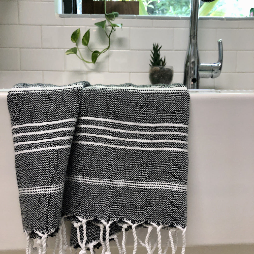 Turkish Cotton Hand Towel 36x22 Quick-Dry Absorbent Kitchen Bathroom With Fringe, 6 Colors