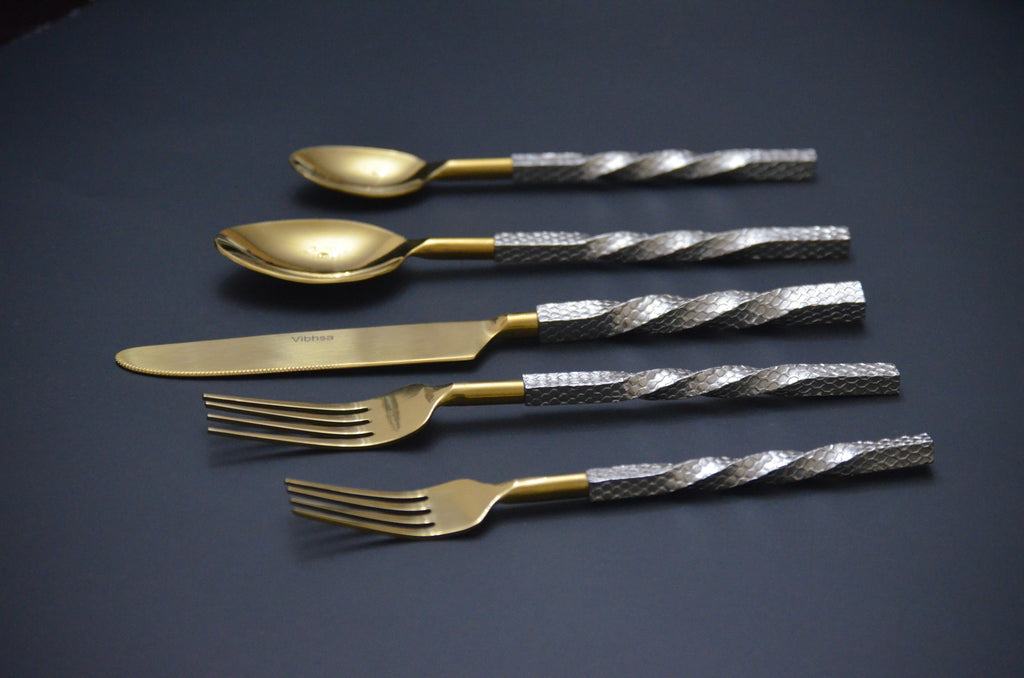 Vibhsa Gold Stainless Steel Flatware Set of 20 Pieces