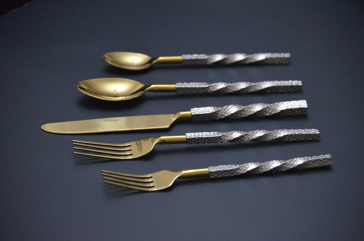 Vibhsa Gold Stainless Steel Flatware Set of 20 Pieces