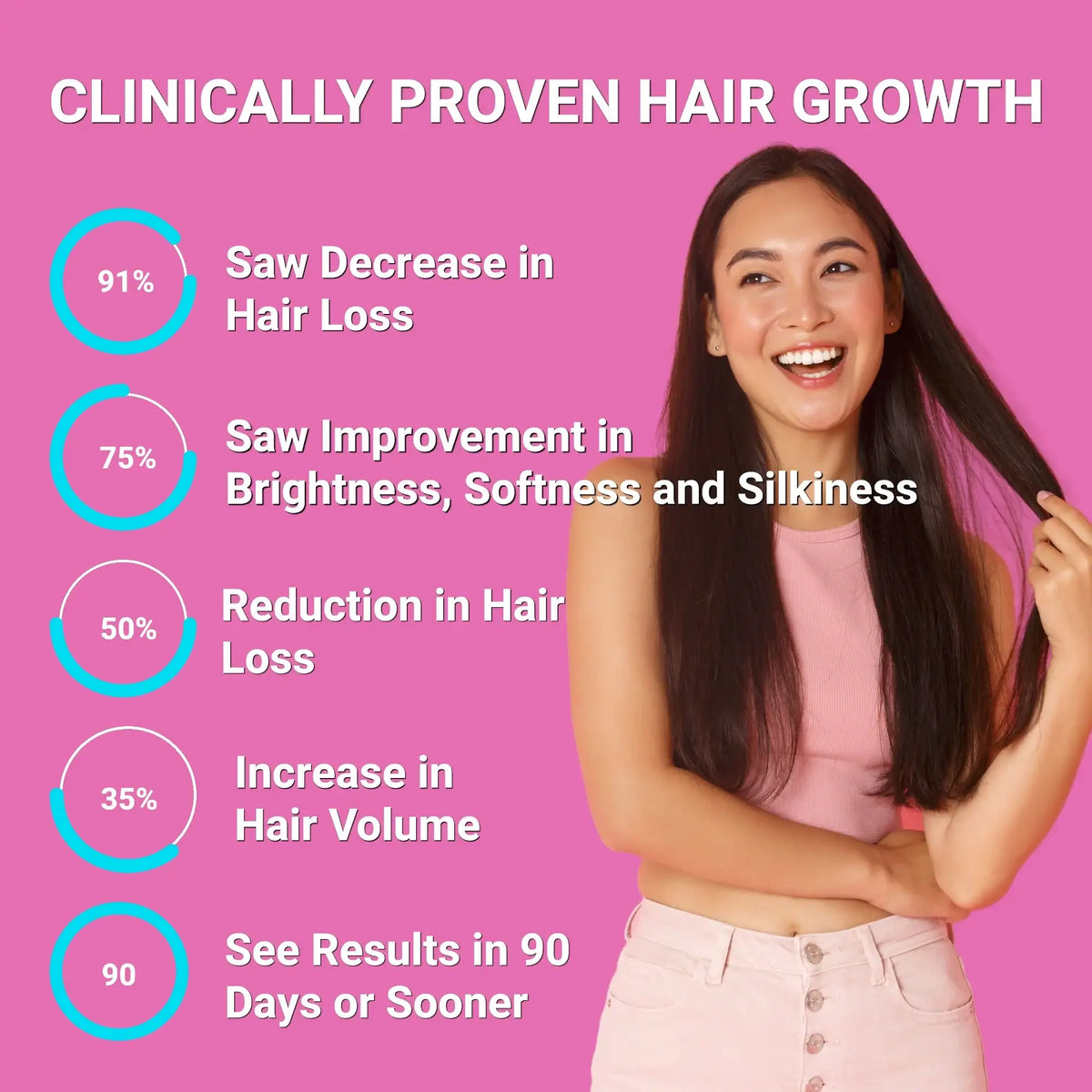 Close-up of UpNourish LUSTROUS HAIR with shiny, healthy-looking hair showing smooth, glossy strands in a natural setting.