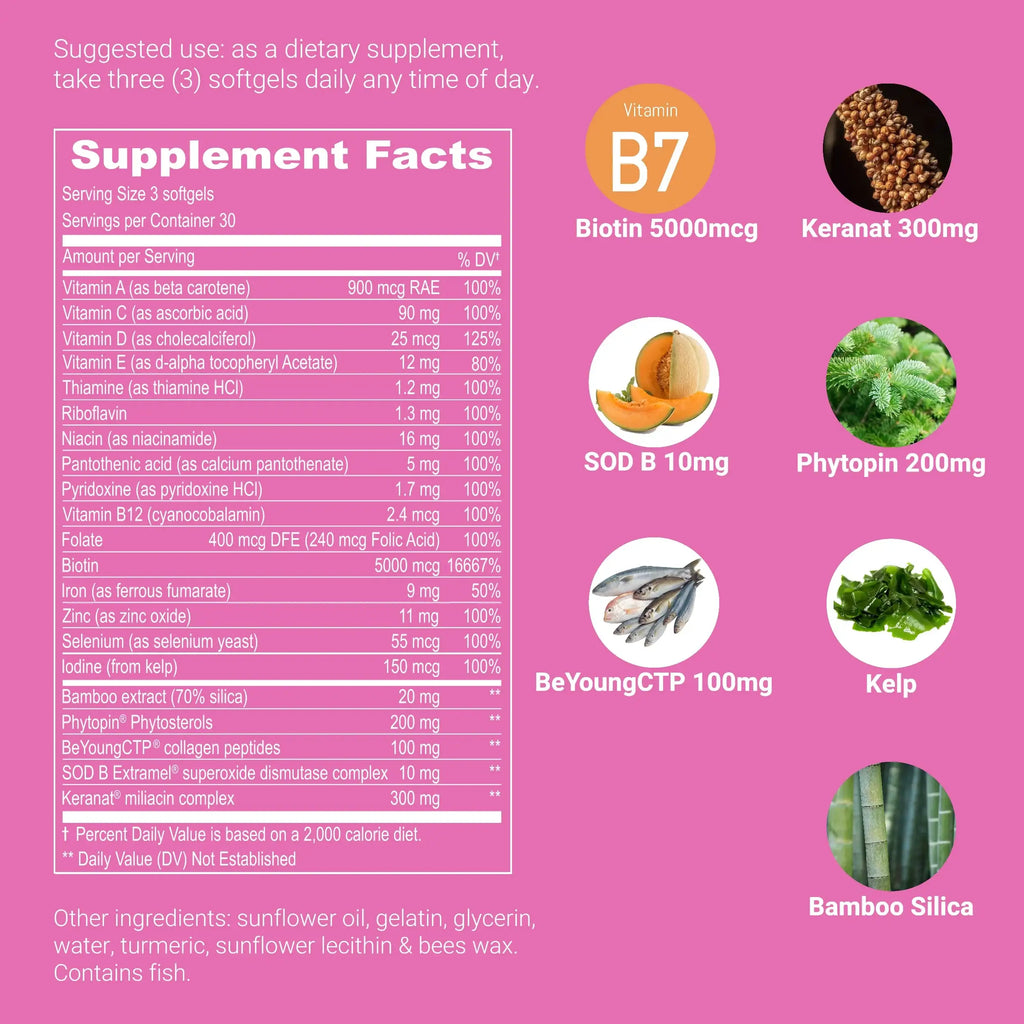 UpNourish LUSTROUS HAIR supplement bottle with label showing hair health benefits and supplement facts.