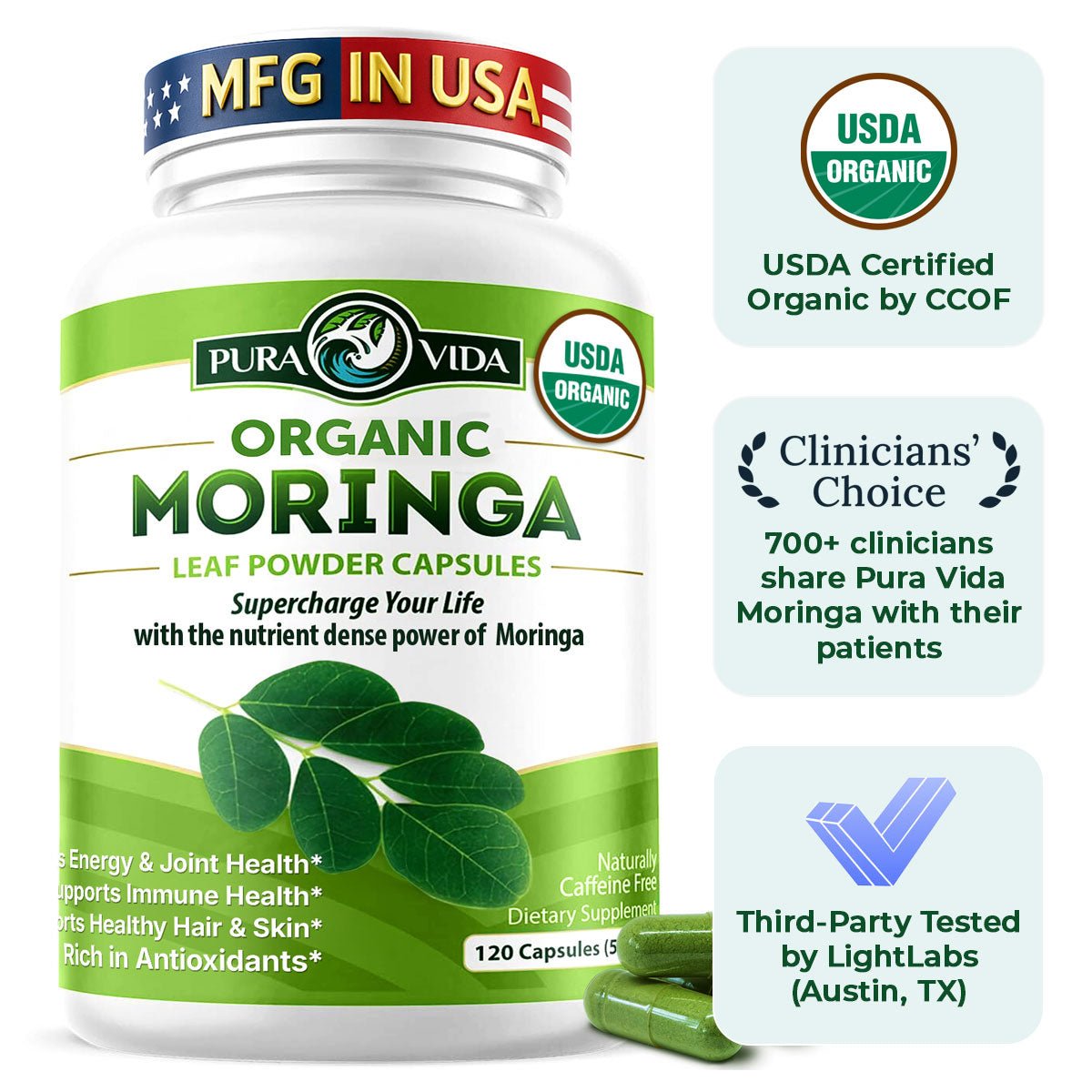 USDA Organic Moringa Capsules (120 Ct.)