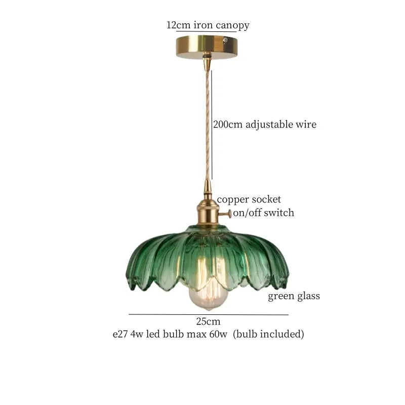 Vintage green brass glass led pendant light for kitchen
