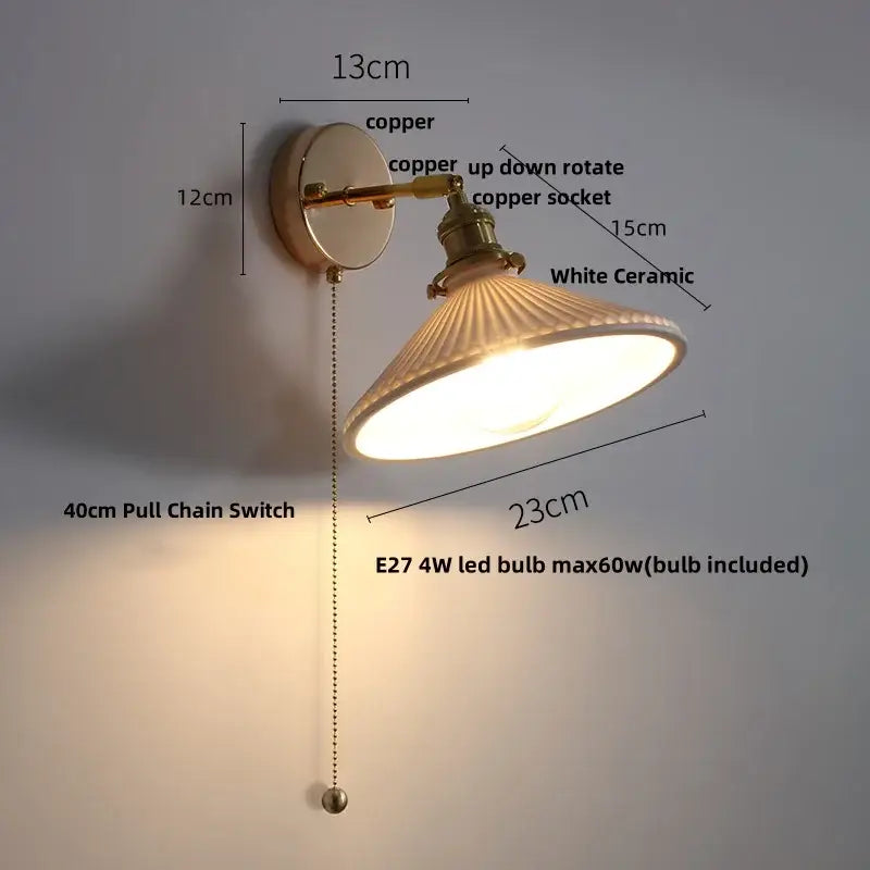 Vintage white ceramic canopy led wall sconce bedroom light