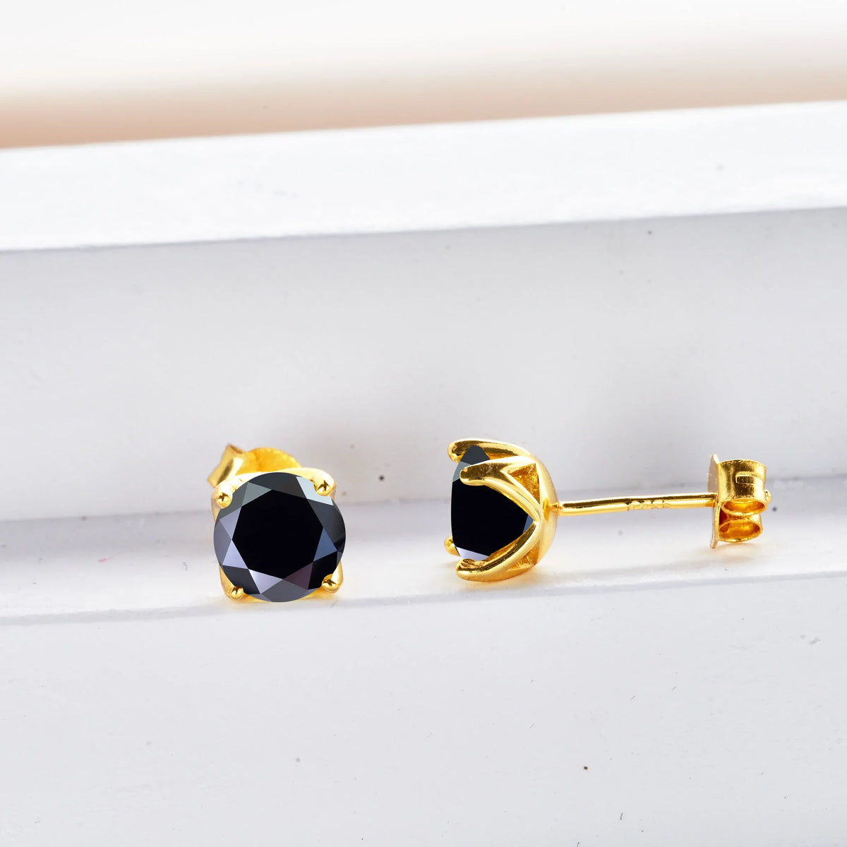 Round Colored Moissanite Stud Earrings in Gold-Tone Sterling Silver