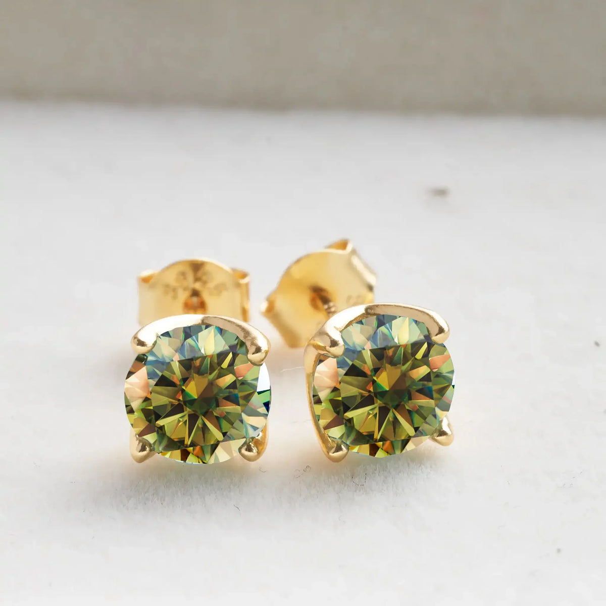 Round Colored Moissanite Stud Earrings in Gold-Tone Sterling Silver