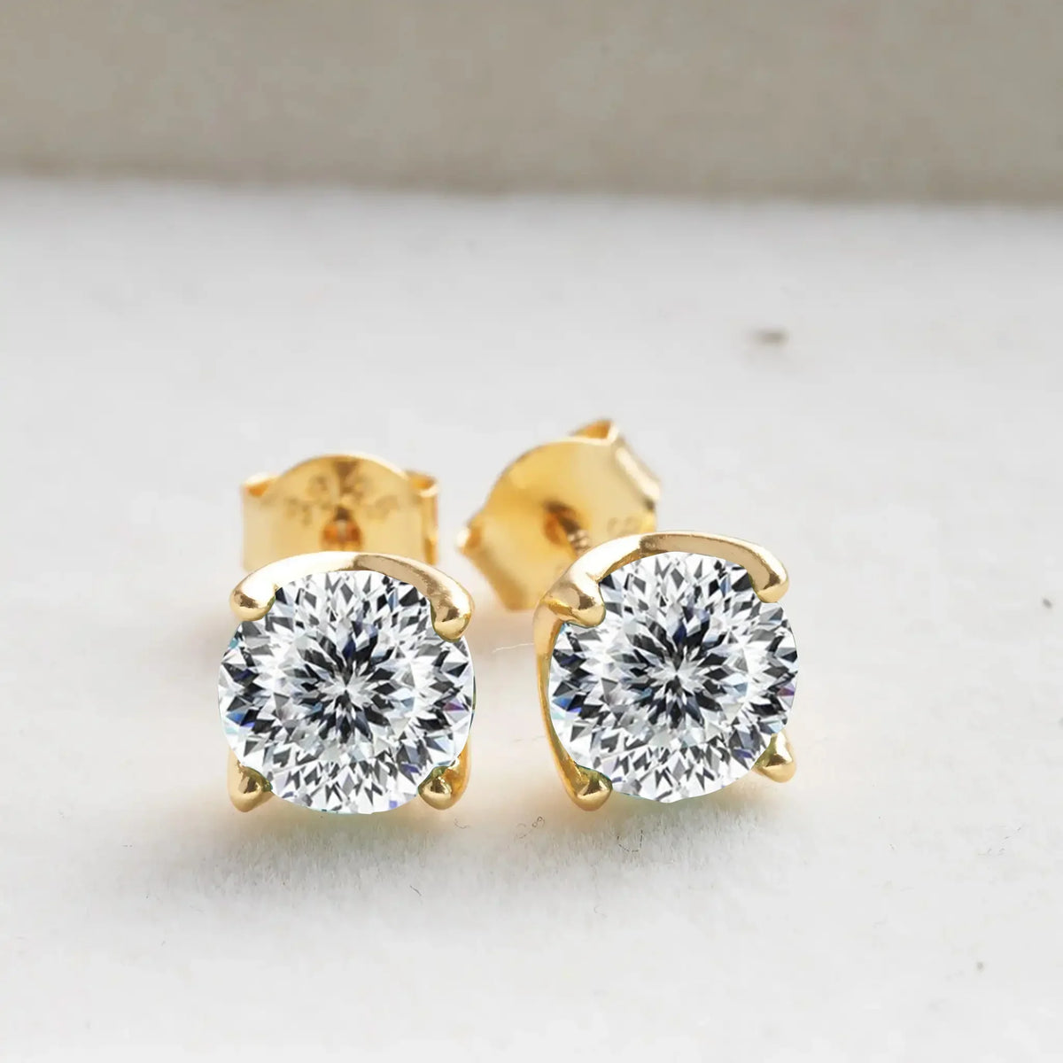 Round Colored Moissanite Stud Earrings in Gold-Tone Sterling Silver