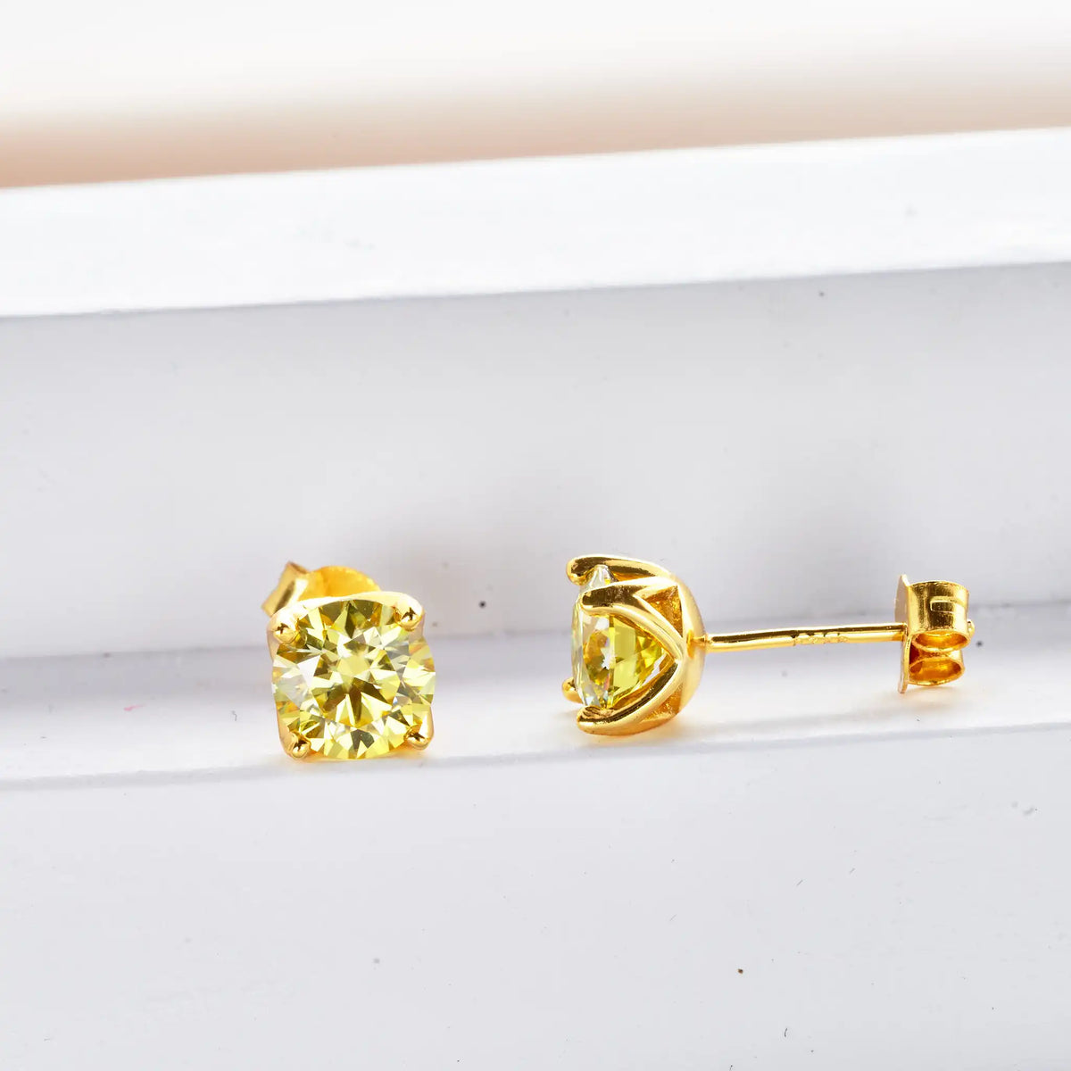 Round Colored Moissanite Stud Earrings in Gold-Tone Sterling Silver