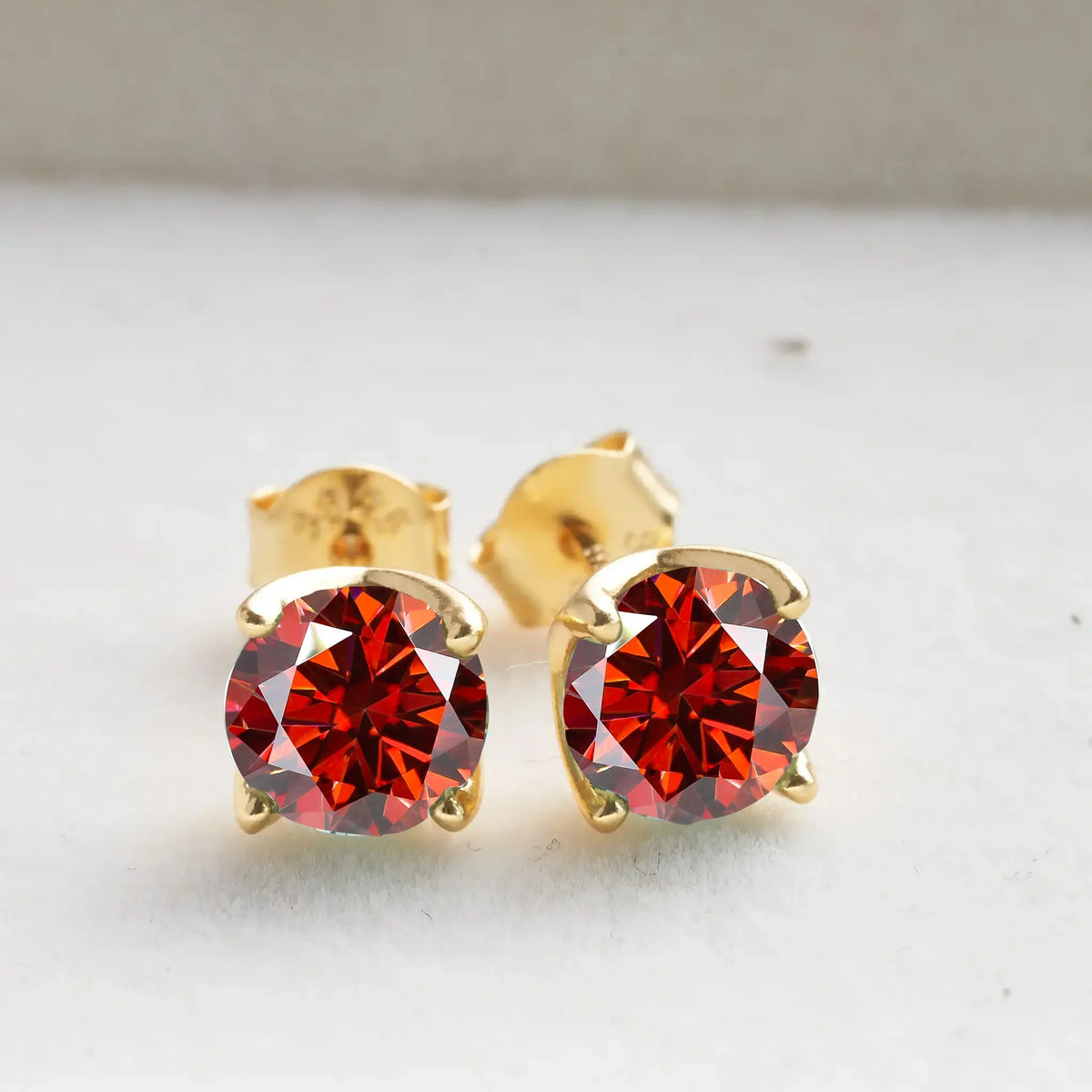 Round Colored Moissanite Stud Earrings in Gold-Tone Sterling Silver