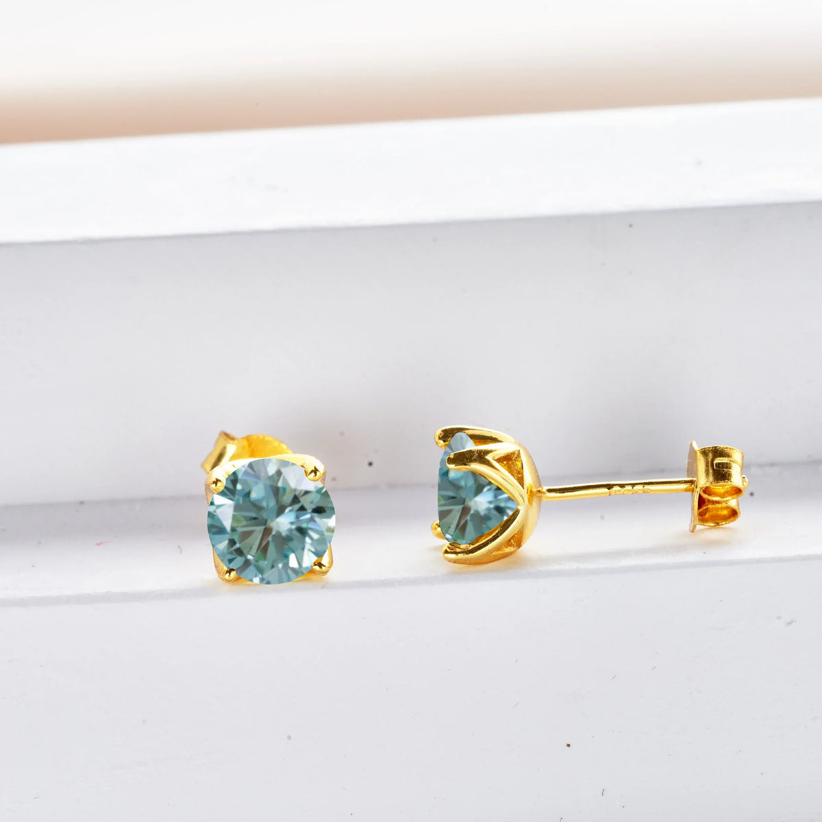 Round Colored Moissanite Stud Earrings in Gold-Tone Sterling Silver
